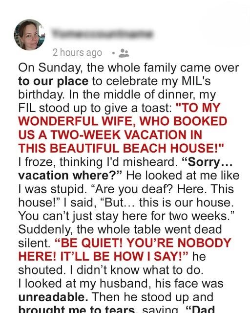 At My MIL’s Birthday Dinner at Our House, My FIL Snapped, ‘Be Quiet! You’re Nobody Here!’ – My Husband’s Response Left Me in Tears
